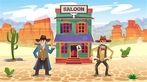 Two Cowboys in a Wild West Town are Standing before a Saloon Waiting for a Duel Stock Vector ...