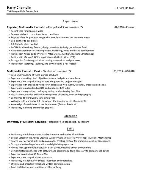 Multimedia Journalist Resume Samples | Velvet Jobs