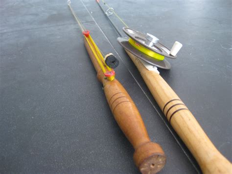 Vintage Ice Fishing Pair of Jig Poles Manual and Auto Reel