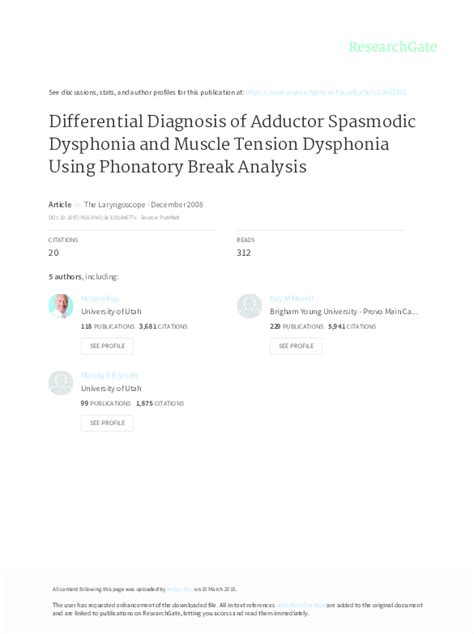 (PDF) Differential Diagnosis of Adductor Spasmodic Dysphonia and Muscle Tension Dysphonia Using ...