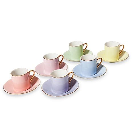 Classic Coffee & Tea Solid Espresso Cups and Saucers in Assorted Pastels/Gold (Set of 6) - Bed ...
