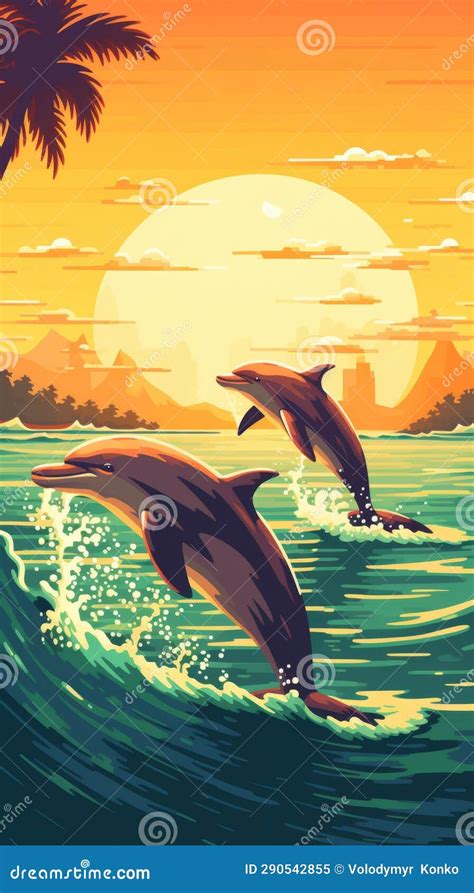 Two Dolphins Leaping Out of the Water Against a Stunning Sunset ...