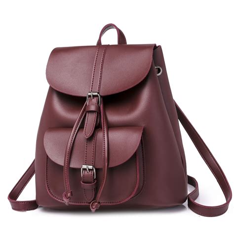 Trendy Female Drawstring Leather Backpacks Teenage Girls Small School ...