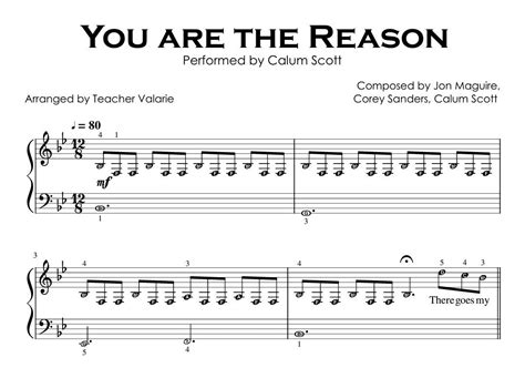 You Are the Reason Piano Sheet Music for Easy Medium With Note Names - Etsy