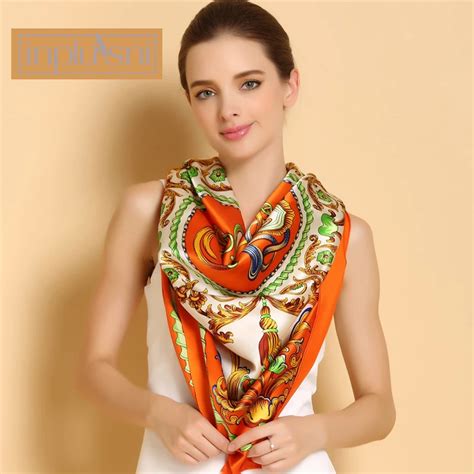 Inplusni women silk scarves the new large squares of high grade real ...