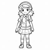 Coloring Pages School Girl Outline Sketch Drawing Vector  sketch template
