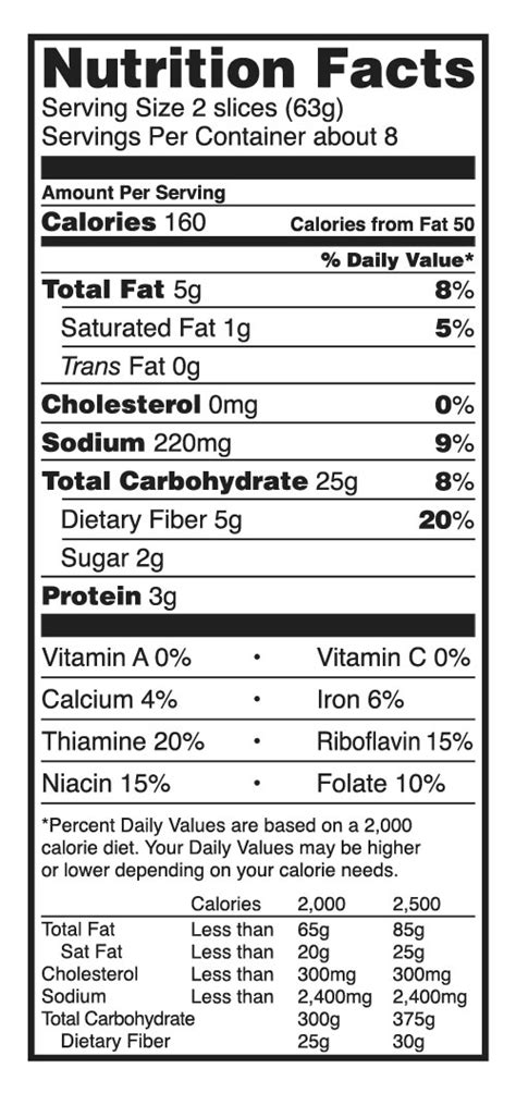 Whole Grain Bread Nutrition Label - Label Ideas