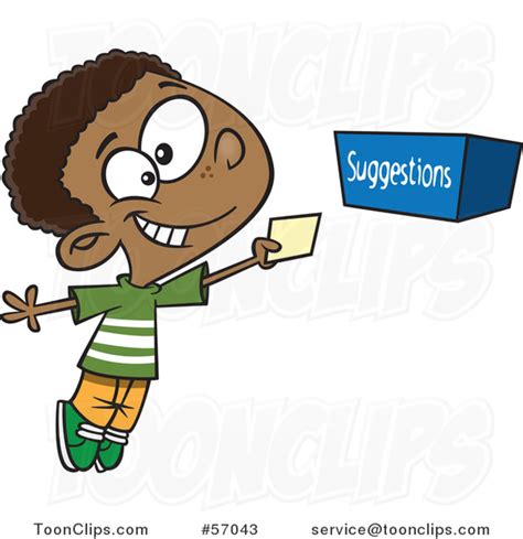 Cartoon Black Boy Putting a Note in a Suggestion Box #57043 by Ron Leishman