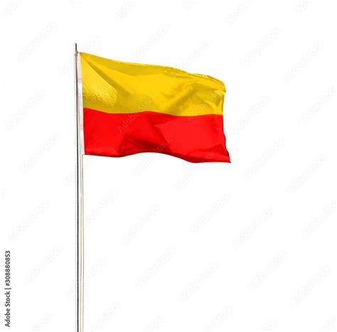 KARNATAKA FLAG FLYING HIGH BLUE SKY BACKGROUND Stock Photo | Adobe Stock