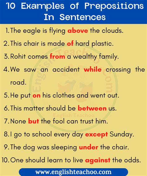 10 Examples of Prepositions In Sentences - EnglishTeachoo