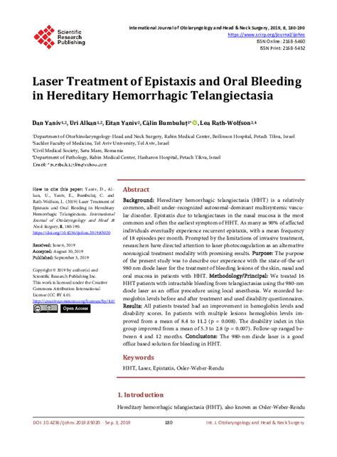 (PDF) Laser Treatment of Epistaxis and Oral Bleeding in Hereditary ...