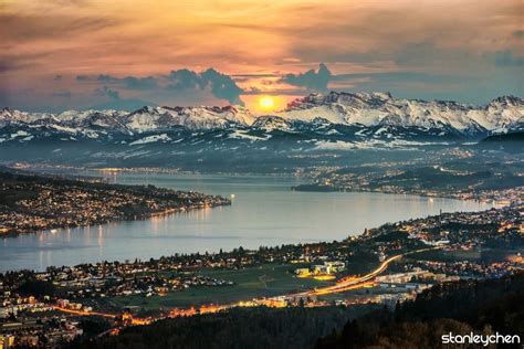 Sunrise on the top of Uetliberg, Zurich City, Zurich Lake_ Switzerland ...