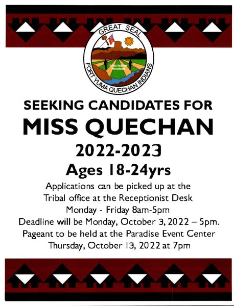 Seeking Candidates For Miss Quechan 2022-2023 - Fort Yuma Quechan Indian Tribe