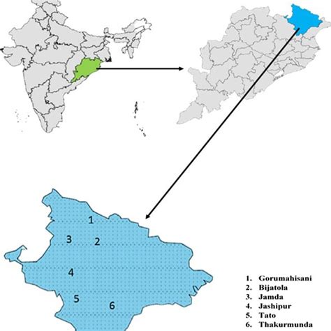 Map showing study sites at Mayurbhanj District of Odisha and no ...