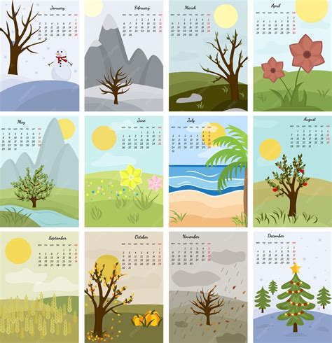 Calendrier Des Saisons 2023 Dans La Nature | Vecteur Premium