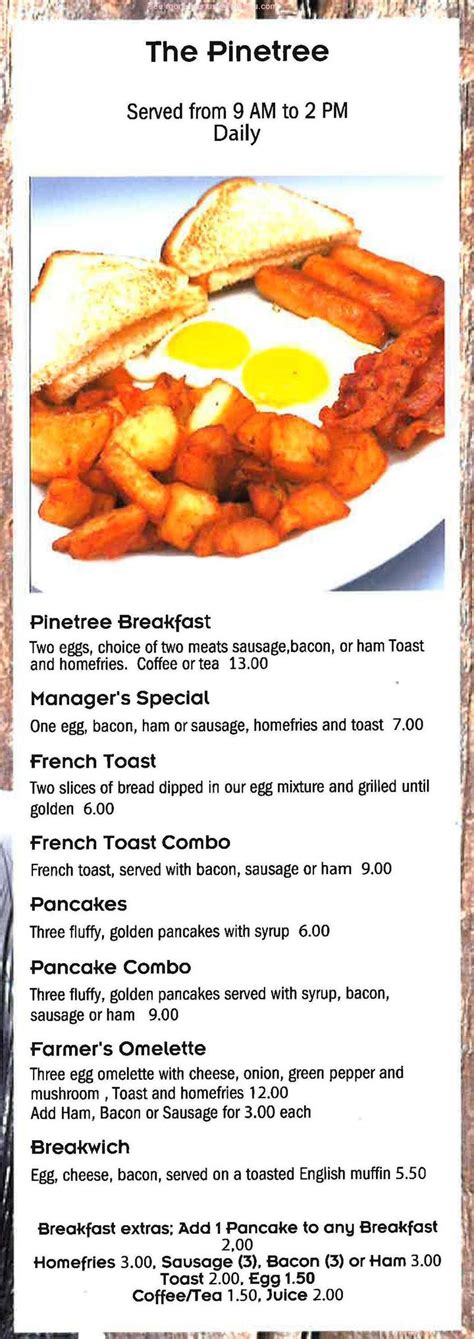 Menu at Pine Tree Bar & Grill, Westport