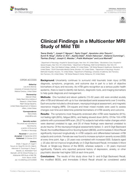 (PDF) Clinical findings in a multicenter MRI study of mild TBI