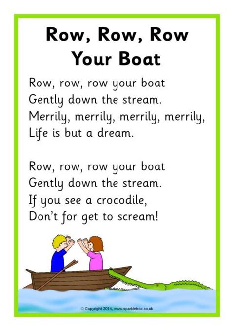 Row, Row, Row Your Boat Song Sheet (SB10945) | Kindergarten songs, Nursery rhymes lyrics ...