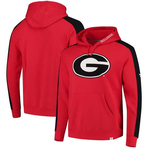 Men's Fanatics Branded Red Georgia Bulldogs Iconic Colorblocked Fleece Pullover Hoodie