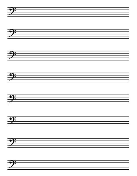 Printable Full-Page Bass Clef Staff Paper | Music worksheets, Music ...