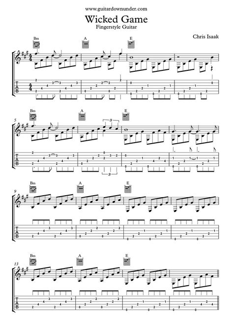 Wicked Game by Chris Isaaks guitar part in Tab and notation.