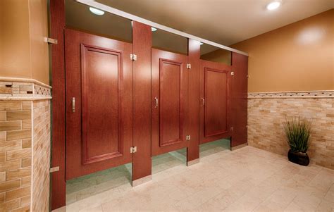 Ironwood Manufacturing laminate toilet partition with molding bathroom doors. Beautiful, upscale ...