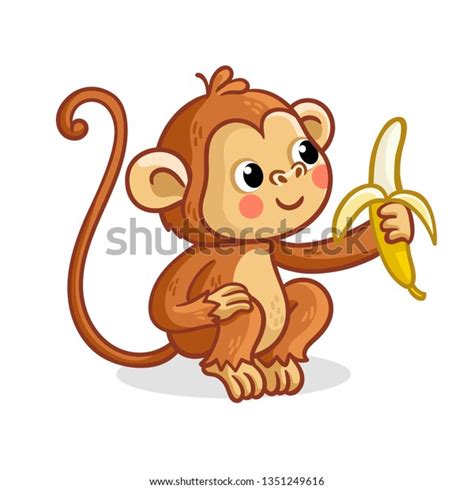 Monkey On White Background Eats Banana: vetor stock (livre de direitos) 1351249616 | Shutterstock