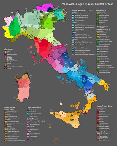 Map of Languages and Dialect Groups of Italy | Italian language ...