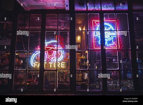 Neon signs in night New York Stock Photo - Alamy