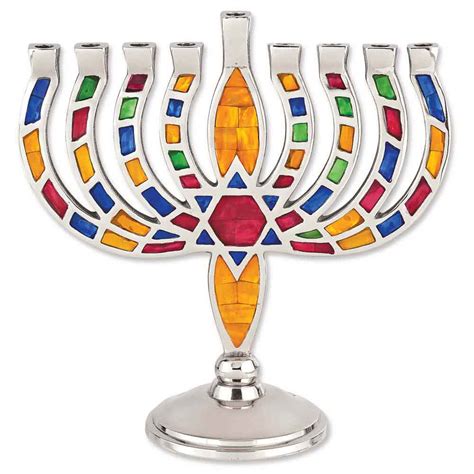 Multi Color Inlay Curved Hanukkah Menorah