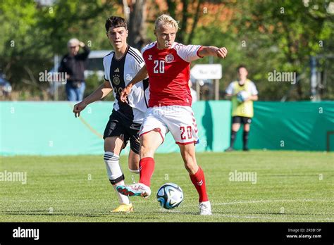 Wolfsburg, Germany. 08th, May 2023. Oscar Hojlund (20) of Denmark seen during the football U18 ...