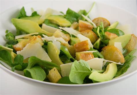 Rocket, Baby Gem and Avocado Salad with Parmesan Croutons - The Culinary Chase