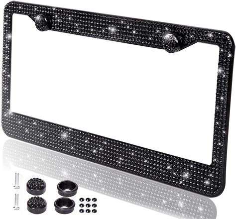 Zone Tech Shiny Bling License Plate Cover Frame Classic Black Crystal ...