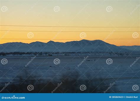 Mongolian Steppe in Winter during Sunset. Stock Image - Image of snow ...