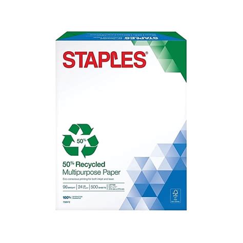 Staples 50% Recycled 8.5" x 11" Multipurpose Paper, 24 lbs., 96 ...