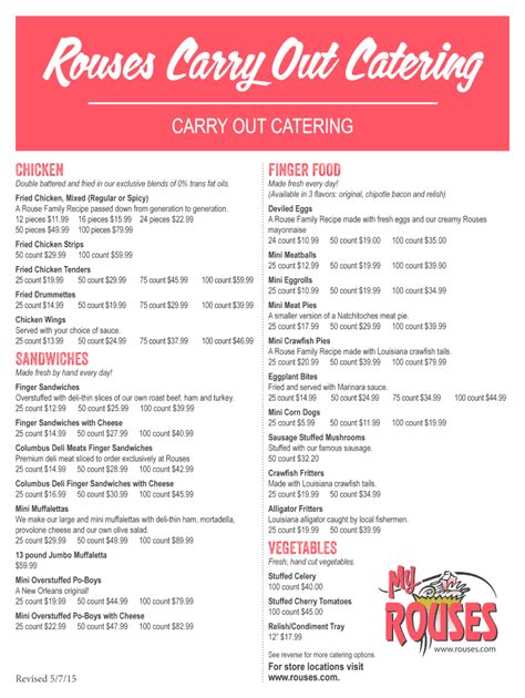 Rouses Printable Catering Menu, View the catering menu online 2.