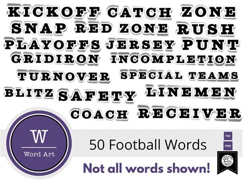 50 Football Words for Digital Scrapbooking in PNG and PSD - Etsy