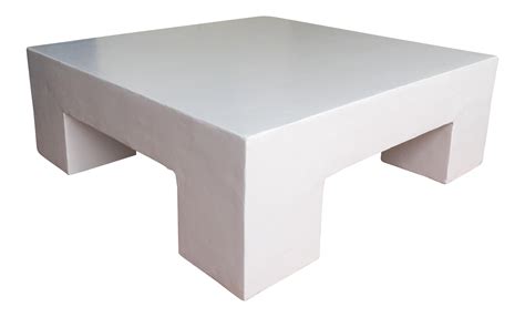 Made to order Milo Baughman inspired handmade plaster coffee table. This minimalist square white ...