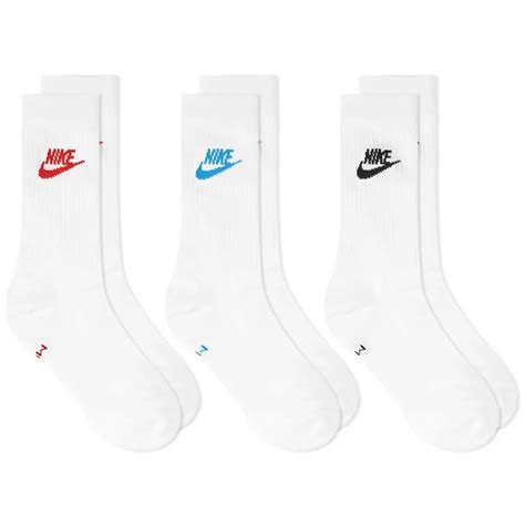 Nike 3 Pack Logo Socks White Black Blue Red