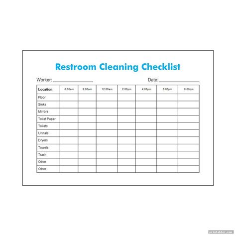 Restaurant Bathroom Cleaning Checklist Printable - Gridgit.com