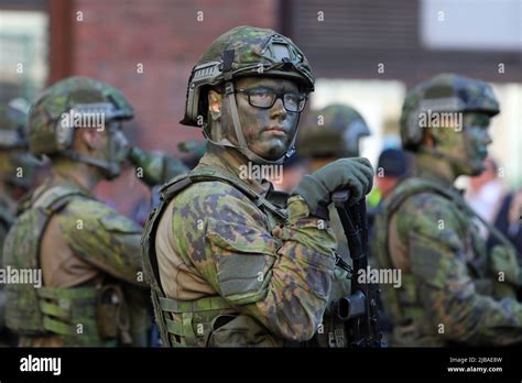 Helsinki, Finland. 04th June, 2022. Finnish army soldiers line up for a ...