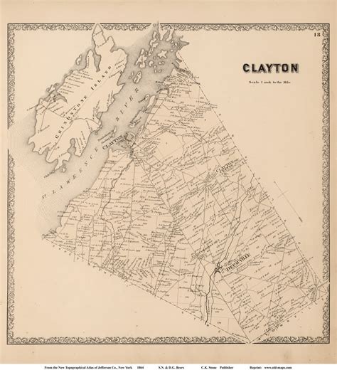 Clayton, New York 1864 - Old Town Map Reprint - Jefferson Co. - OLD MAPS