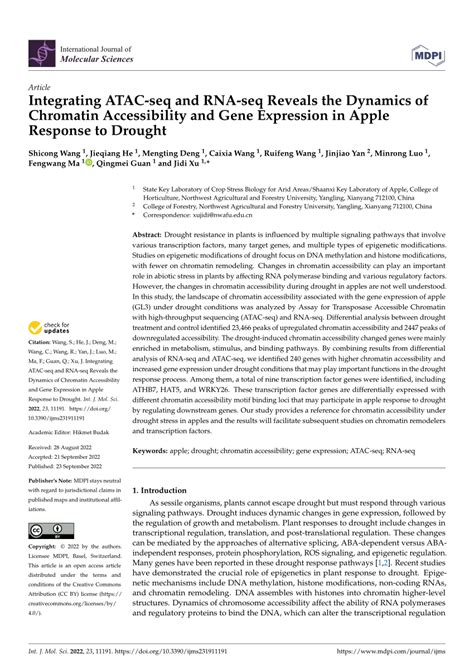 (PDF) Integrating ATAC-seq and RNA-seq Reveals the Dynamics of Chromatin Accessibility and Gene ...