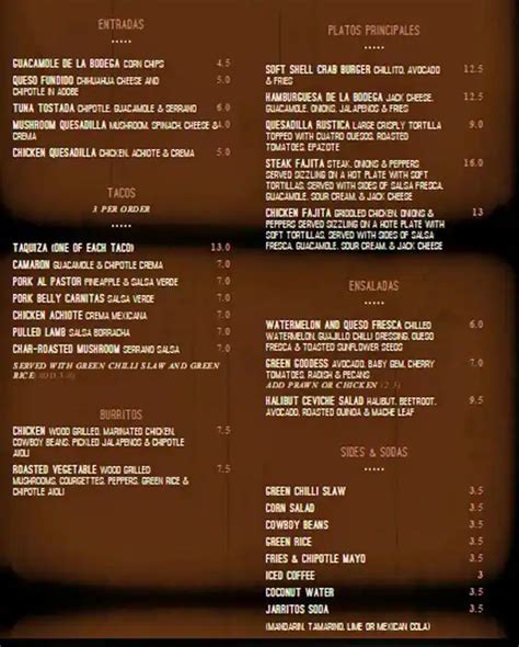 Menu at La Bodega Negra Restaurant, London, 9 Old Compton St