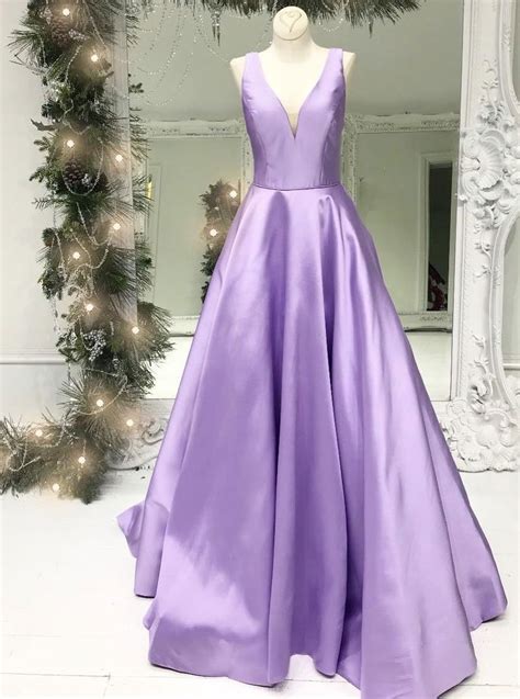 Charming Lilac Satin V-neck Long Prom Dress,lilac Evening Dress on Luulla