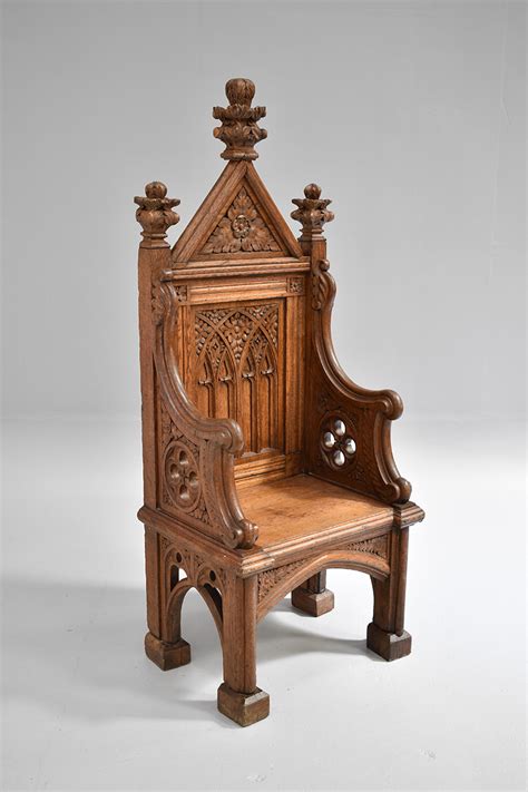 Carved Oak Gothic Throne Chair With Decorative Finials - The Classic ...