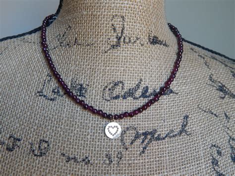 Red garnet choker with gold heart charm, boho necklace, valentines day ...