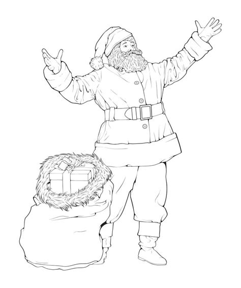 Santa Claus outline drawing vector art, Coloring book for children ...