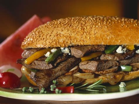 Steak Sandwich with Onions, Peppers and Blue Cheese recipe | Eat ...