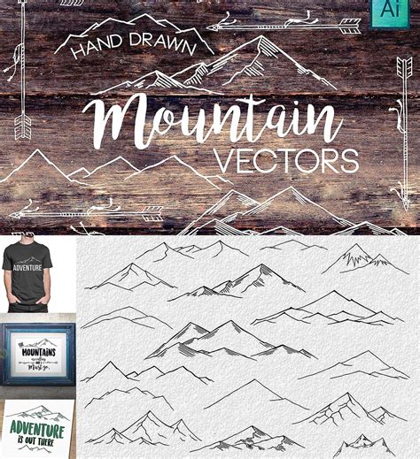 Set of 16 hand drawn mountain vectors, arrows and illustrations for your unique designs.